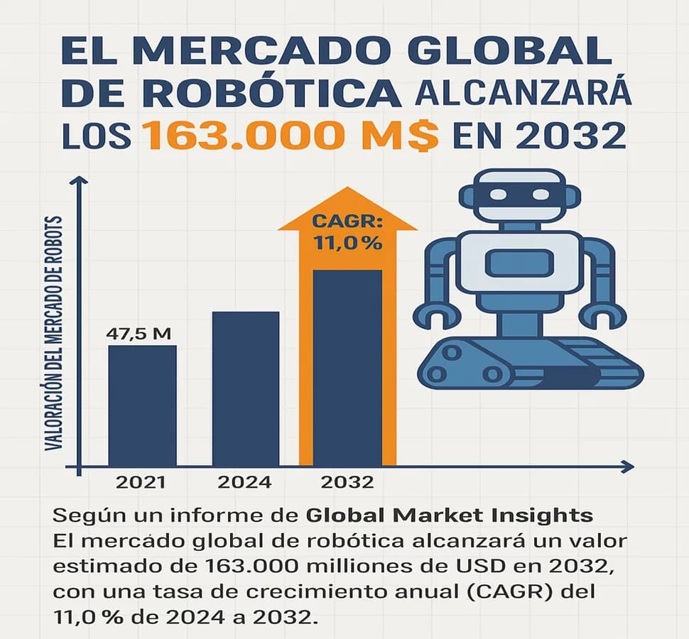 El mercado global de robotica proyecta alcanzar los 163.510 millones de dolares en 2032